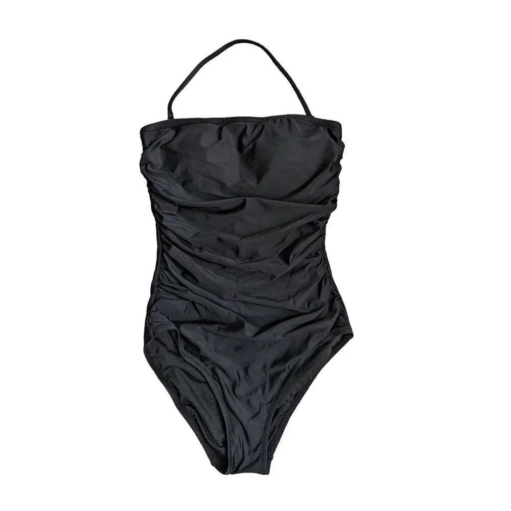 J Crew Ruched one piece black swim suit size 6